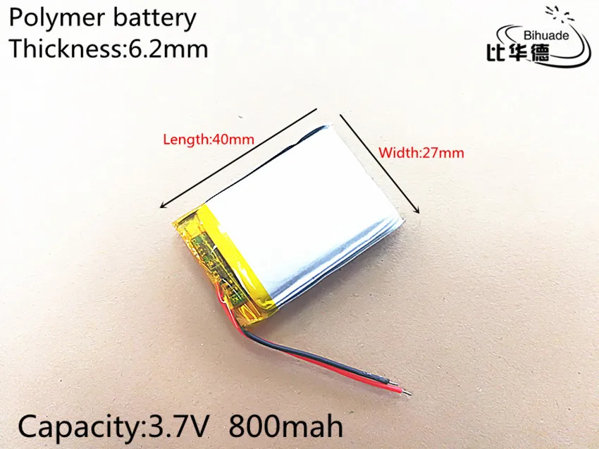 10pcs 3.7V 800mAh 622740 Lithium Polymer Li-Po li ion Rechargeable Battery cells For Mp3 MP4 MP5 GPS PSP mobile bluetooth
10pcs 3.7V 800mAh 622740 Lithium Polymer Li-Po li ion Rechargeable Battery cells For Mp3 MP4 MP5 GPS PSP mobile bluetooth