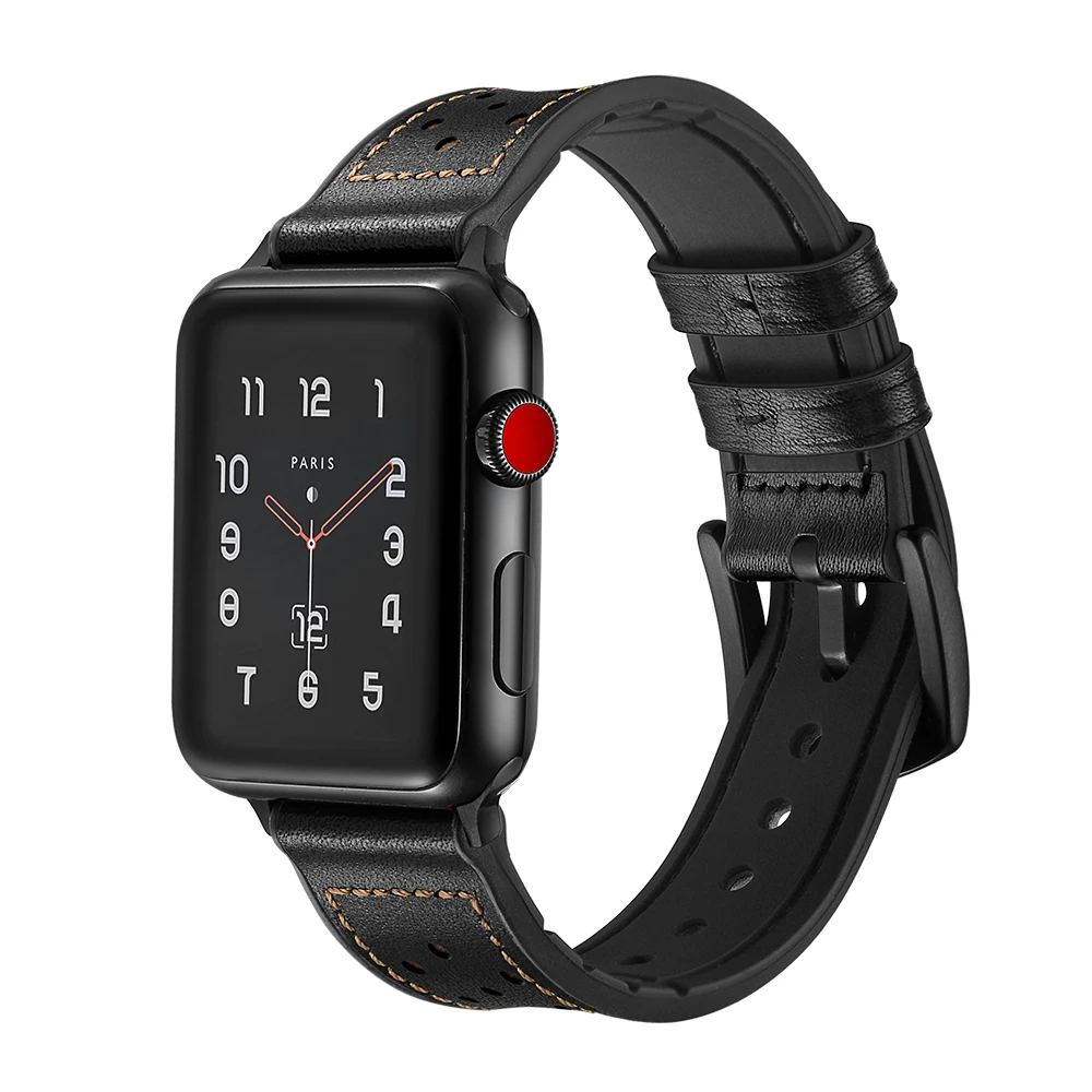 BEAFIRY спортивные кожа + Силиконовый ремешок для наручных часов Apple Watch Iwatch 42/44 мм 38/40