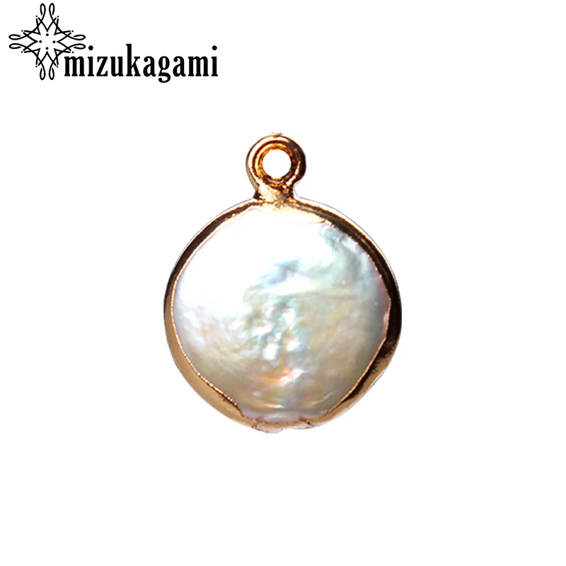 Круглые бусины подвески с натуральным белым жемчугом 14 мм 1 шт.|charm pendant|flat charmscharm