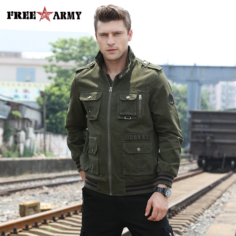 

Free Army Jacket Men Autumn Spring 2018 Fashion Military Jacket Men Clothes Fit Outfit Pocket Solid Army Green Mens Coat MS-6280