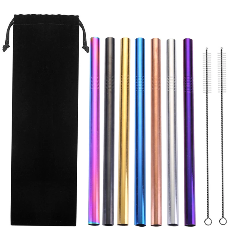 

Reusable Drinking Coffee Tea Straw 304 Stainless Steel Metal Straw 215mm x 12mm Colorful Smoothies Drinking Straws 2pcs