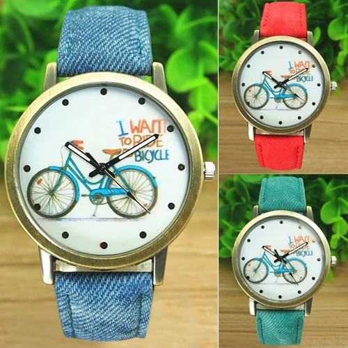 ladies watch Women's Fashion Bike Bronze Jean Fabric Watchband Quartz Analog Wrist Watch watch women zegarek damski
ladies watch Women's Fashion Bike Bronze Jean Fabric Watchband Quartz Analog Wrist Watch watch women zegarek damski