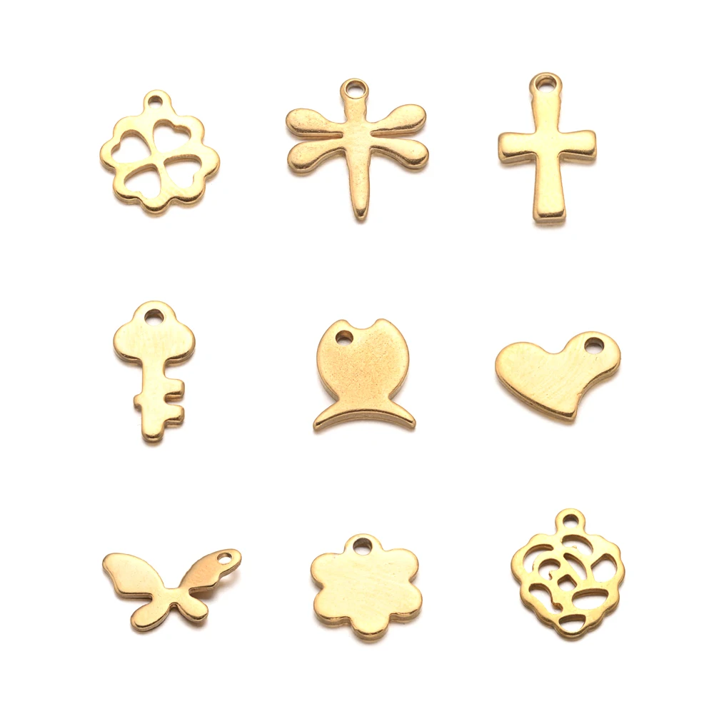 304 Stainless Steel Charm Blank Tag Small Pendant Jewelry Material Golden Plated Butterfly Flower Clover Cross Dragonfly Heart
304 Stainless Steel Charm Blank Tag Small Pendant Jewelry Material Golden Plated Butterfly Flower Clover Cross Dragonfly Heart