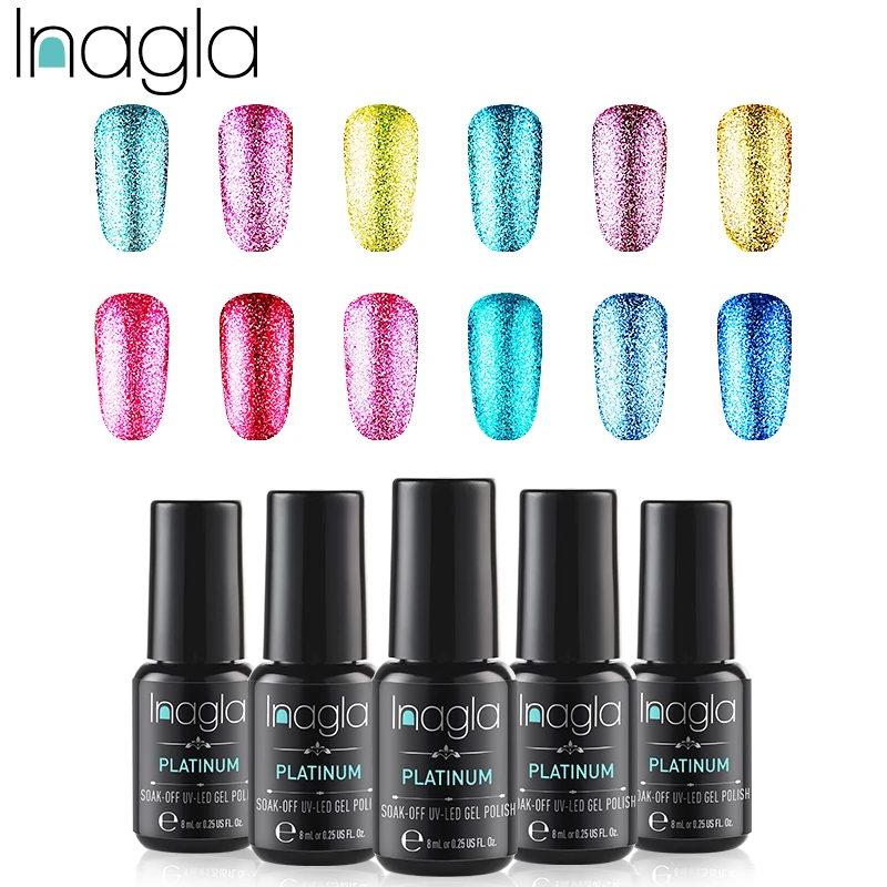 Inagla Nail Art 8 мл ужин Diamond сияющий блеск Звездное платины Краски UV гель светодиодный