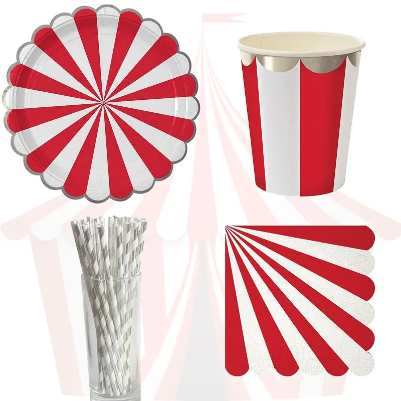 61pcs Circus Theme Paper Disposable Tableware Red Striped Plates Cups Wedding Supplies Foild Bronzing Birthday Party Decorations
61pcs Circus Theme Paper Disposable Tableware Red Striped Plates Cups Wedding Supplies Foild Bronzing Birthday Party Decorations