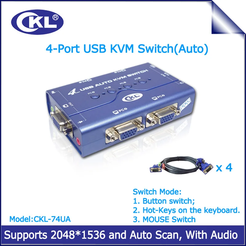 CKL 4 порта USB Авто VGA KVM переключатель поддерживает аудио микрофон для ПК монитор