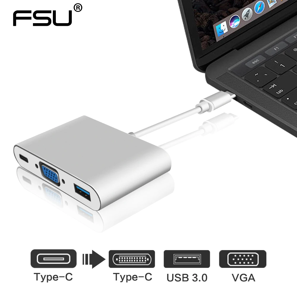 FSU Type c HUB 3 1 USB C к VGA/USB3.0/Type Папа мама с поддержкой HD 1080P адаптер для Macbook Matebook Monitor TV U