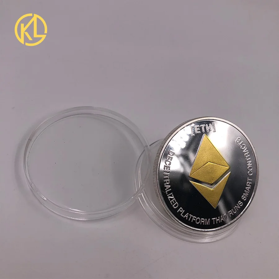 Биткоин с золотым/серебряным покрытием эфириум тиснением стерео Цифровая монета