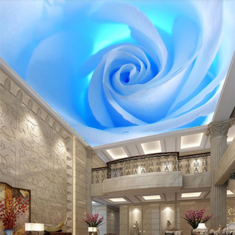 

wellyu Custom wallpaper fantasy blue rose ceiling mural custom large mural wallpaper papel de parede para quarto mural