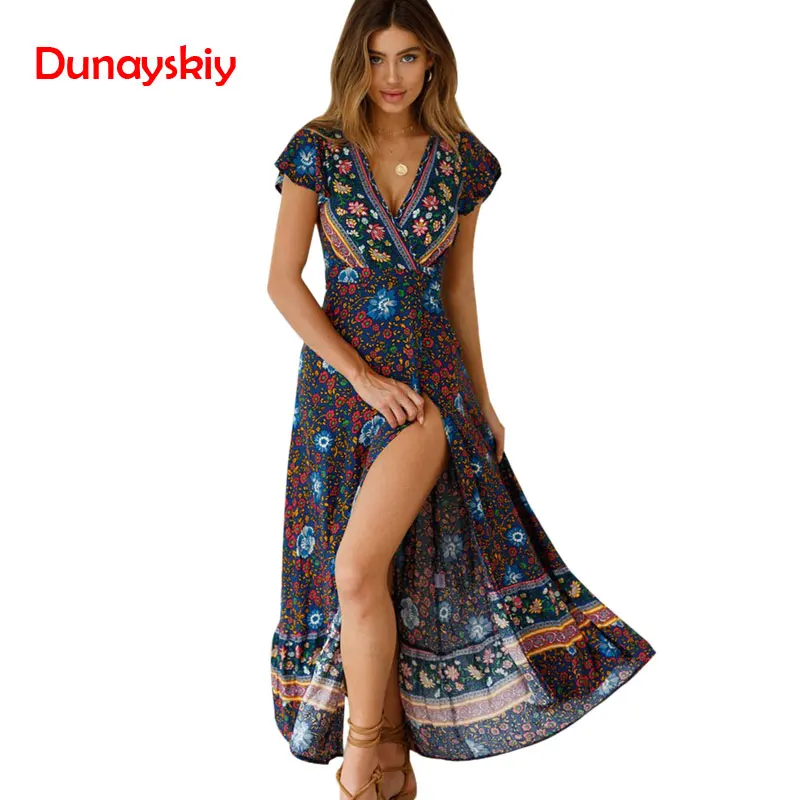 New Popular 2020 Summer Women V-neck Short Sleeve Boho Bohemian Floral Print High Split Beach Long Dress Wrap Maxi Dresses
New Popular 2020 Summer Women V-neck Short Sleeve Boho Bohemian Floral Print High Split Beach Long Dress Wrap Maxi Dresses