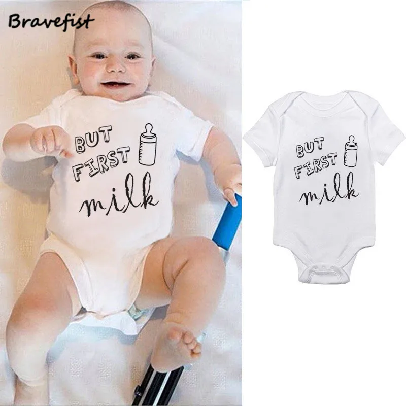 2018 White Baby Bodysuits BUT FIRST MILK Letters Print Newborn Jumpsuits Cotton Overalls 0-24M Short Sleeve Infant Clothes Tees
2018 White Baby Bodysuits BUT FIRST MILK Letters Print Newborn Jumpsuits Cotton Overalls 0-24M Short Sleeve Infant Clothes Tees