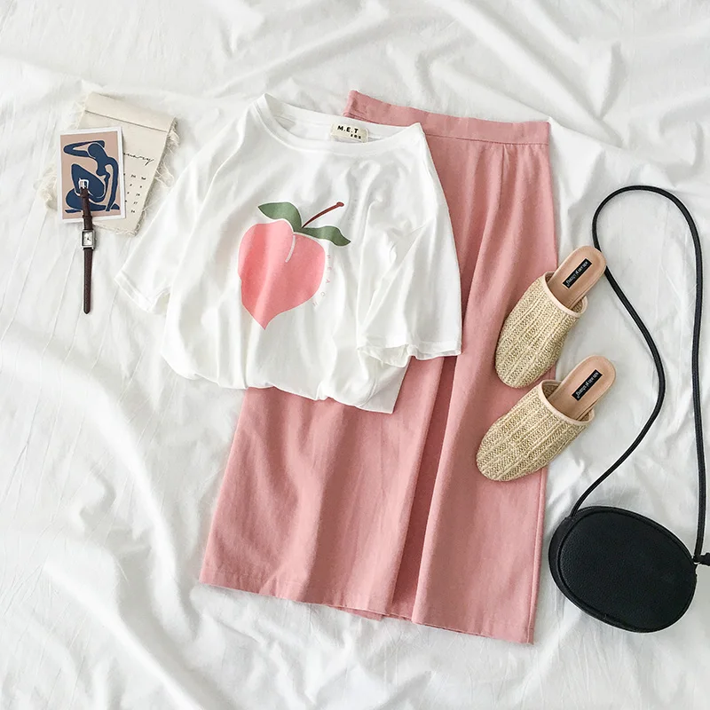 Ulzzang Kawaii Peach Graphic Print T-shirt Women Preppy Sweet Style Loose Short Sleeve Tops Korean Casual Schoolgirl Summer Tee
Ulzzang Kawaii Peach Graphic Print T-shirt Women Preppy Sweet Style Loose Short Sleeve Tops Korean Casual Schoolgirl Summer Tee