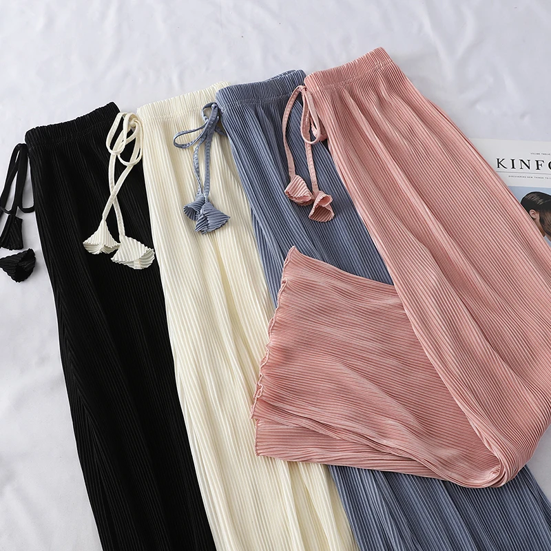 2019 New Summer Fashion Pleated Chiffon Wide Leg Pants women Sweet Bow High Waist Trouser Loose Thin Beach Leggings Female Mw637
2019 New Summer Fashion Pleated Chiffon Wide Leg Pants women Sweet Bow High Waist Trouser Loose Thin Beach Leggings Female Mw637