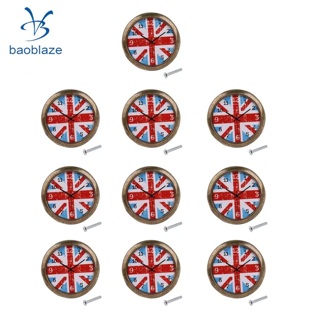 10 Pieces Vintage Style Clock Home Kitchen Cabinet Door Drawer Handle Pull Knob 35mm British Flags Pattern Home Hardware
10 Pieces Vintage Style Clock Home Kitchen Cabinet Door Drawer Handle Pull Knob 35mm British Flags Pattern Home Hardware
