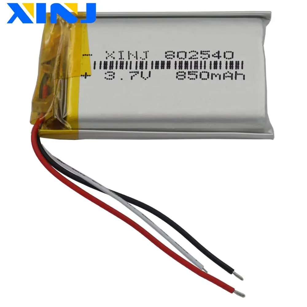 XINJ 3.7V 850mAh 802540 3 Wires Thermistor Polymer LiPo Li Lithium Battery For Bluetooth Phone Digital Camera Driving Recorder
XINJ 3.7V 850mAh 802540 3 Wires Thermistor Polymer LiPo Li Lithium Battery For Bluetooth Phone Digital Camera Driving Recorder