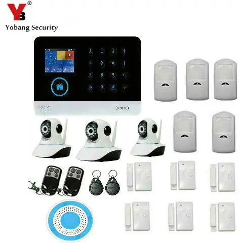 

Yobang Security WIFI GSM alalrm system Touch keypad IOS Android APP control Home Security Alarm System/ wireless siren and cam