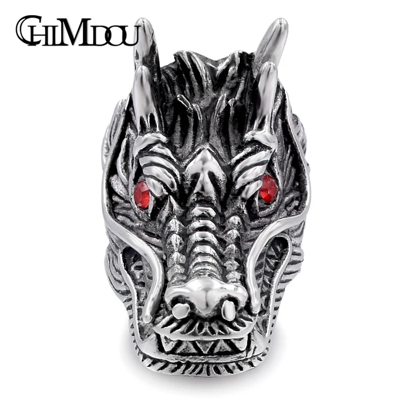 CHIMDOU red eye dragon ring retro men present stainless steel jewellery hyperbole domineering single | Украшения и аксессуары