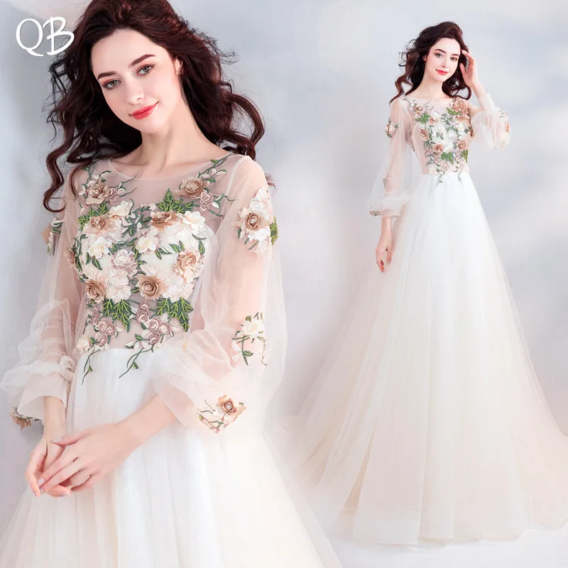 A-line Long Sleeve Tulle Flowers Appliques Beaded Elegant Formal Evening Dresses Bride Banquet Party Prom Dress XK27
A-line Long Sleeve Tulle Flowers Appliques Beaded Elegant Formal Evening Dresses Bride Banquet Party Prom Dress XK27