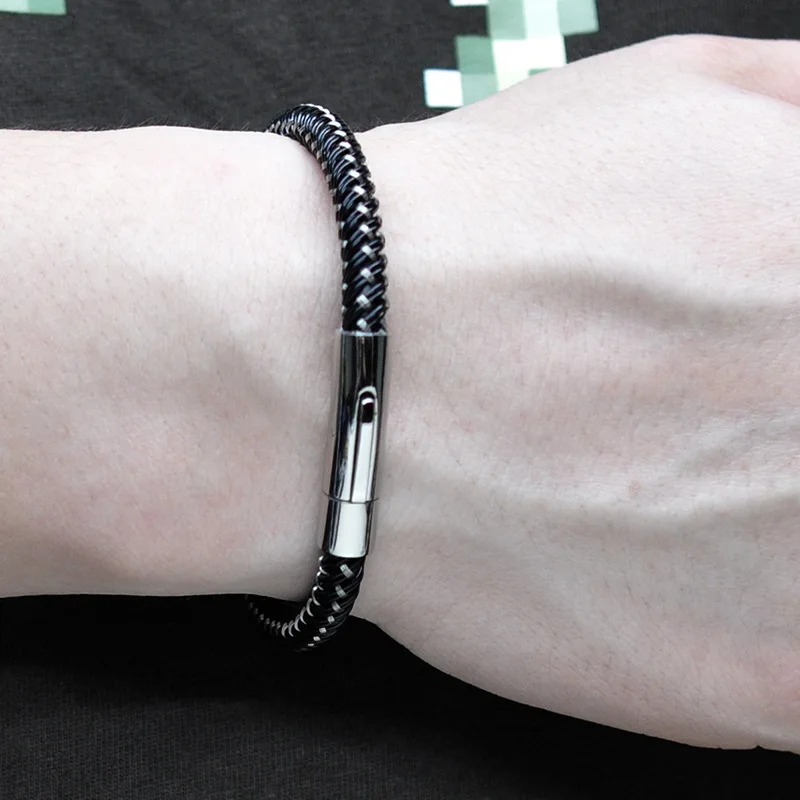 LOULEUR New Men Leather Bracelets Charm Handmade Round Rope Stainless Steel Jewelry Accessories Wristlet Trinket | Украшения и