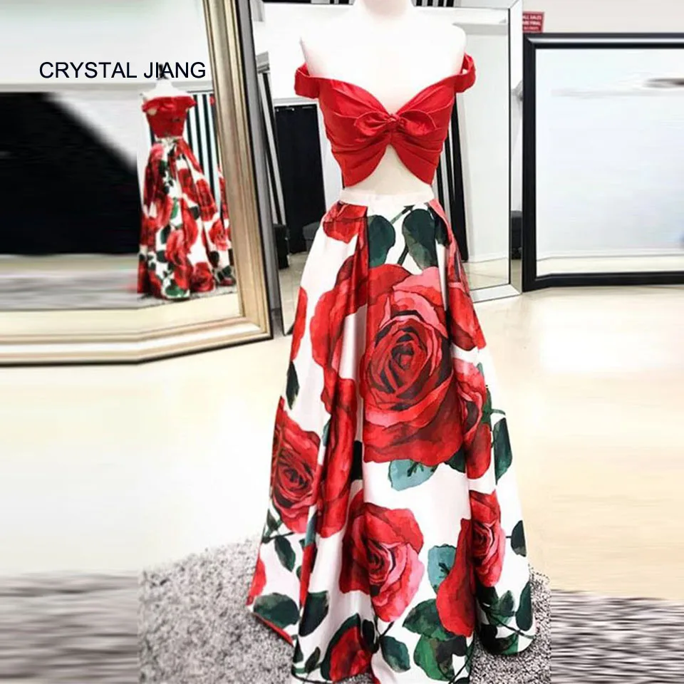 2018 New Fashion Robe de Soiree Sexy Off the Shoulder Custom made Two Pieces A Line Floral Printed Formal Party Prom Dresses
2018 New Fashion Robe de Soiree Sexy Off the Shoulder Custom made Two Pieces A Line Floral Printed Formal Party Prom Dresses