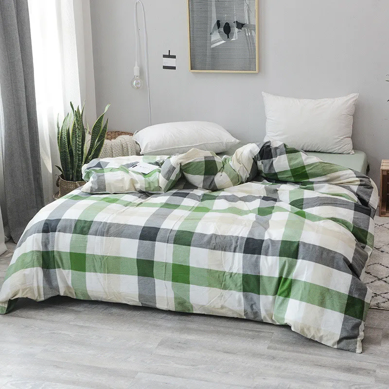 One pieces 100% cotton Yarn weave washed green grey plaid duvet cover/blanket cover/quilt cover Japanese style | Дом и сад