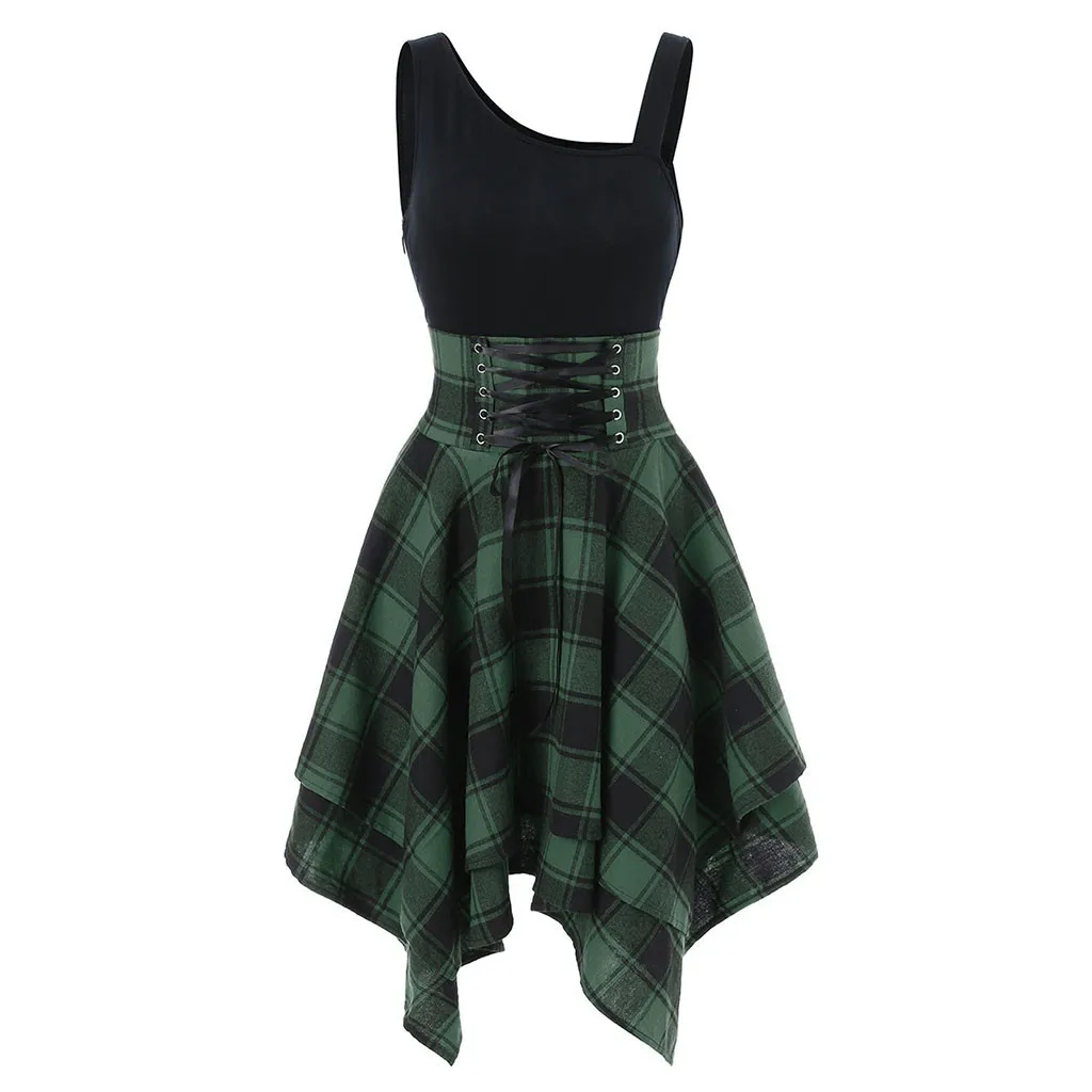 Women Sleeveless Streetwear Dress Cold Shoulder Cross Lace Up Plaid Print Irregular Dress Sexy Dress Vestidos De Verano
Women Sleeveless Streetwear Dress Cold Shoulder Cross Lace Up Plaid Print Irregular Dress Sexy Dress Vestidos De Verano