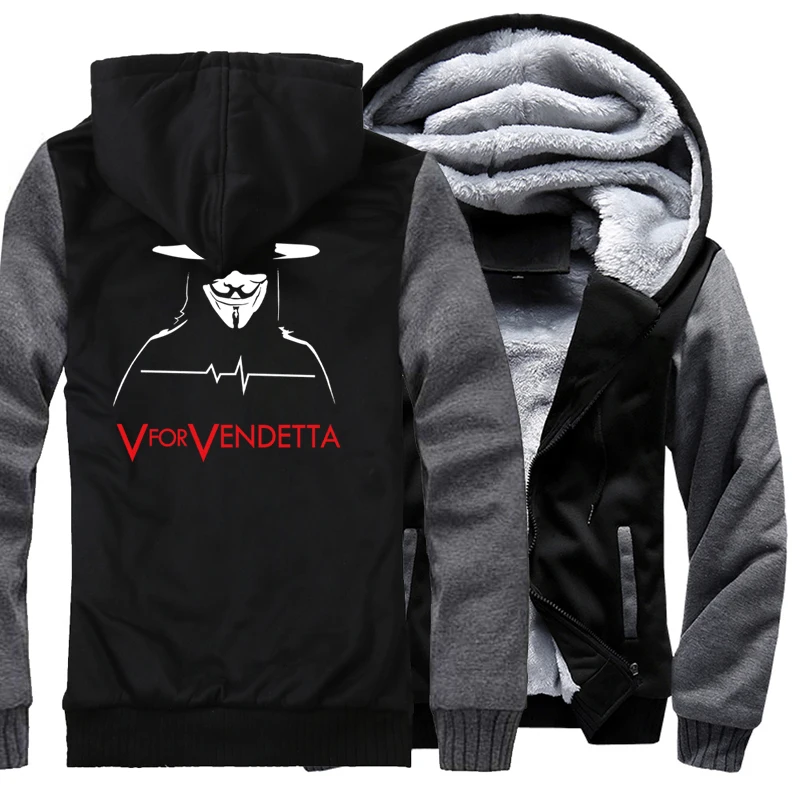 

2018 Autumn Winter Sweatshirt For Male Print V for Vendetta Fashion Streetwear Punk Hip Hop Hoodies Men Thick Hoody Jackets Hot