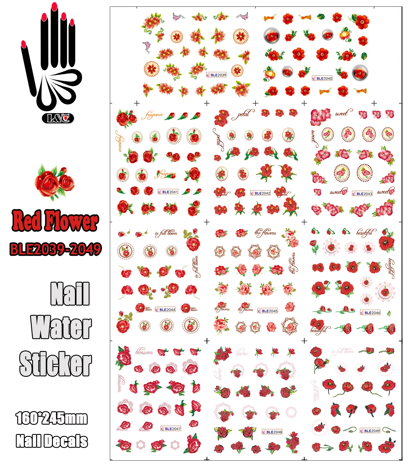 11 Sheets/Lot Flower Nail BLE2039-2049 Red Rose Flower Nail Art Sticker Water For Nail Art Decoration(11 DESIGNS IN 1)
11 Sheets/Lot Flower Nail BLE2039-2049 Red Rose Flower Nail Art Sticker Water For Nail Art Decoration(11 DESIGNS IN 1)