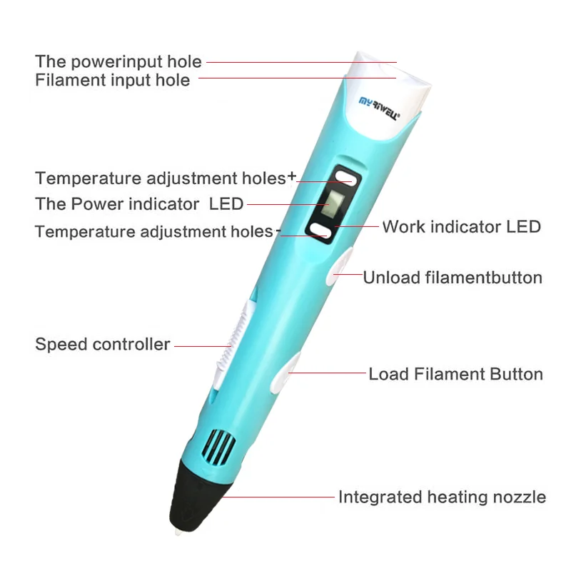 myriwell 3d ручка для рисования LED дисплей abs/pla нить триде 3д pen pens 3 д тридэ самая