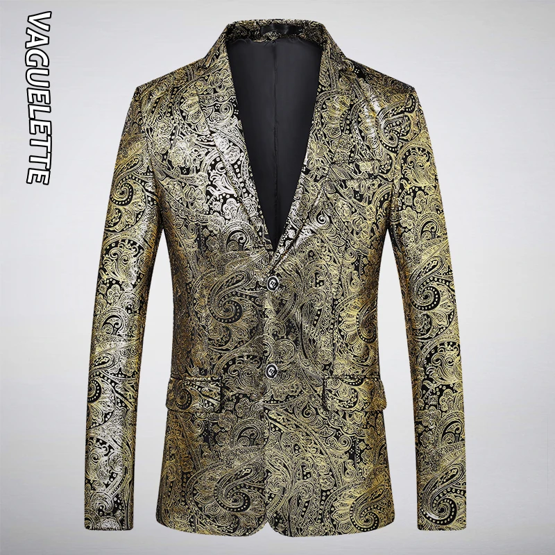 VAGUELETTE Shiny Paisley Floral Golden Blazer Men Printed Wedding Stage Jacket Coat Fashion Men Blazer Slim Fit M-5XL
VAGUELETTE Shiny Paisley Floral Golden Blazer Men Printed Wedding Stage Jacket Coat Fashion Men Blazer Slim Fit M-5XL