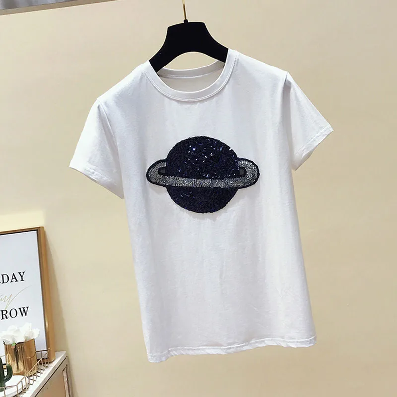 GGRIGHT Short Sleeve Tshirt Women 2019 summer Cotton Sequined T-Shirt Women Vogue Korean Clothes Camiseta Mujer Tee Shirt Femme
GGRIGHT Short Sleeve Tshirt Women 2019 summer Cotton Sequined T-Shirt Women Vogue Korean Clothes Camiseta Mujer Tee Shirt Femme