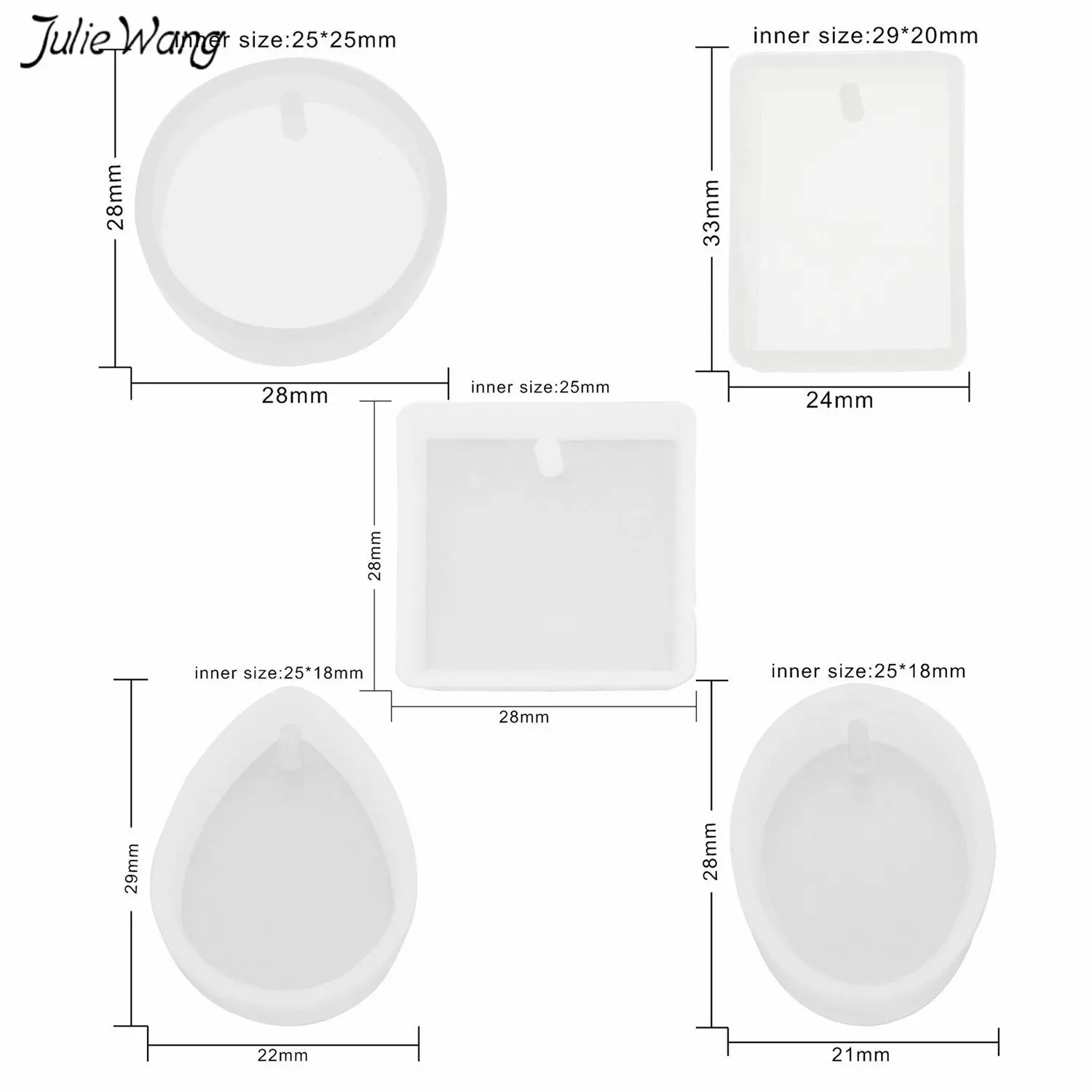 Julie Wang 5pcs Geometry Shape With Hole Silicone Mold Oval Round Square Casting Charm Molds DIY Pendant Necklace Jewelry Tools
Julie Wang 5pcs Geometry Shape With Hole Silicone Mold Oval Round Square Casting Charm Molds DIY Pendant Necklace Jewelry Tools