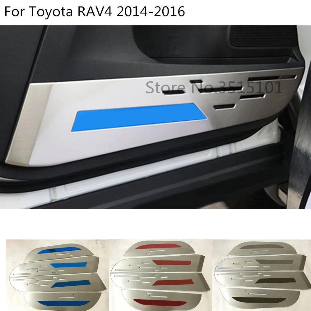 

Stainless Steel Inner Door Protective car styling cover Anti Kick board Stick trim Decoration For Toyota RAV4 2014 2015 2016