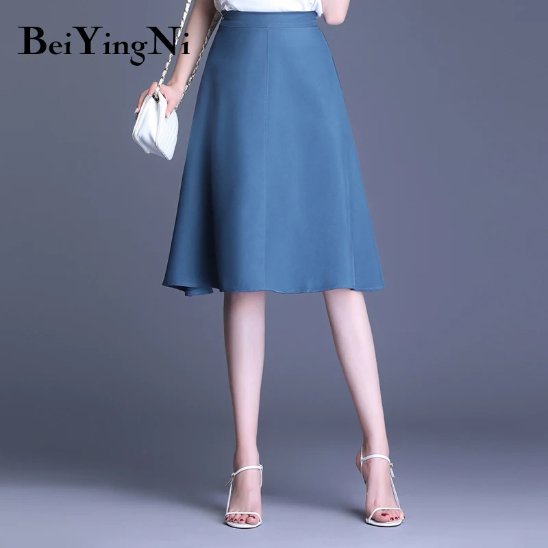 

Beiyingni 2019 New Arrival High Waist Skirt Womens Solid Color Office Work Wear Fashion Lady Skirts Elegant Soft Faldas OL Saias