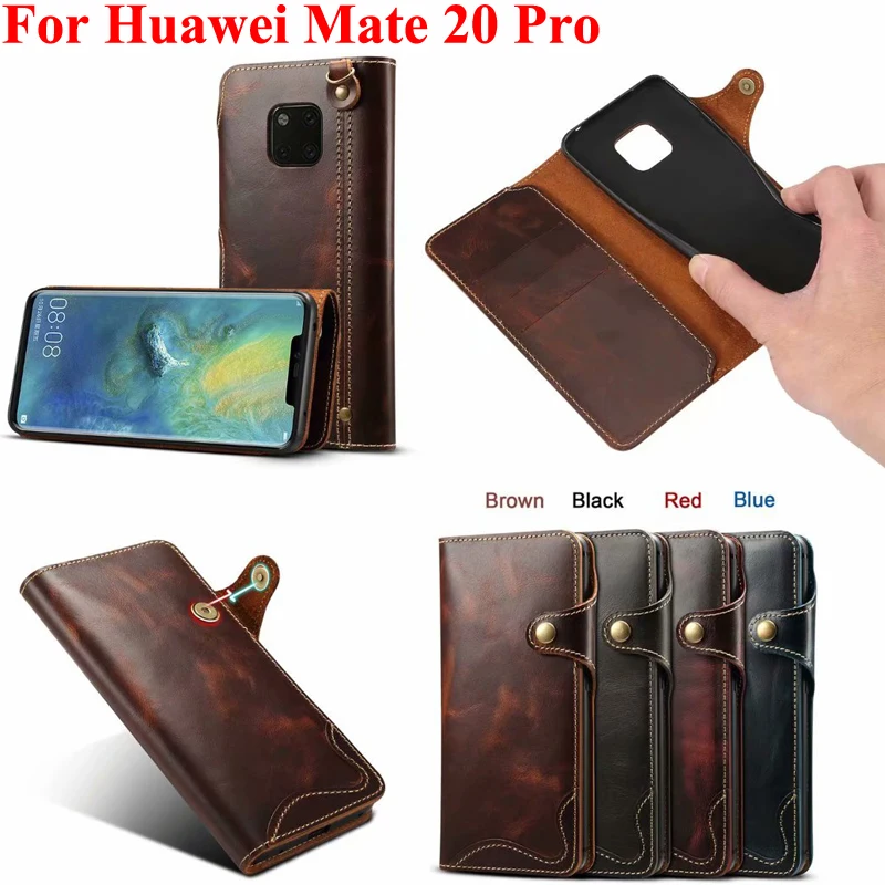 Чехол из натуральной кожи для Huawei Mate 20 Pro чехол кошелек с ручным ремешком и