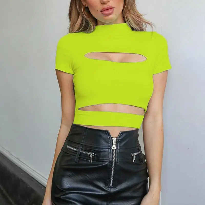 2019 Summer Women Turtleneck Tight Short Sleeve Tees Solid Color Perspective Splice T-Shirts Casual Lady Extra Short Tops
2019 Summer Women Turtleneck Tight Short Sleeve Tees Solid Color Perspective Splice T-Shirts Casual Lady Extra Short Tops