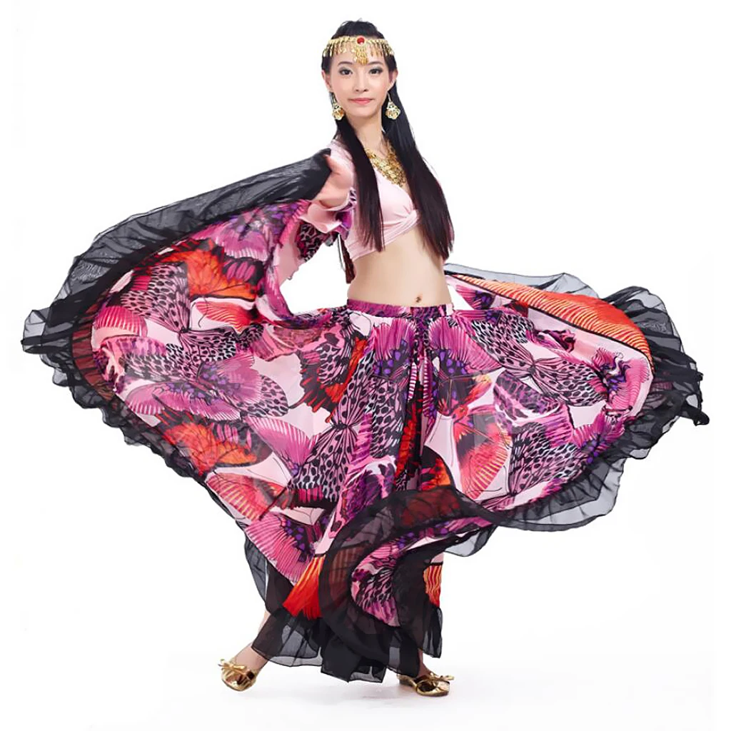 Tribal Gypsy Style Flamenco Belly Dance Costume Set for Women Chiffon Top and Butterfly Print Swing Maxi Skirt
Tribal Gypsy Style Flamenco Belly Dance Costume Set for Women Chiffon Top and Butterfly Print Swing Maxi Skirt