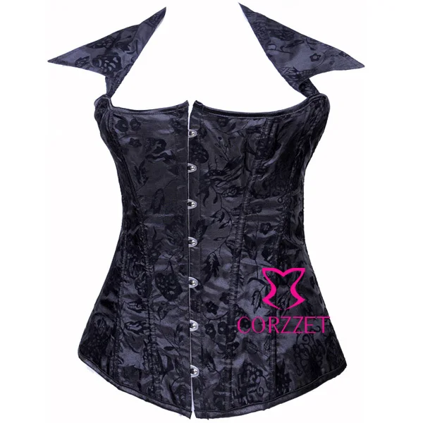 New 2014 Black Floral Pattern Flocking Overbust Corset Sexy Halter Collar Corselet Burlesque Corpete Top For Women
New 2014 Black Floral Pattern Flocking Overbust Corset Sexy Halter Collar Corselet Burlesque Corpete Top For Women