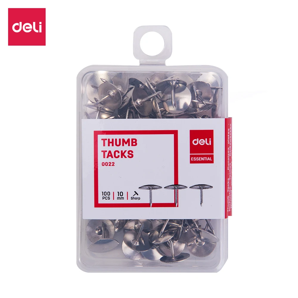 

Deli Office Thumb Tack 100PCS/BOX Silver Nickel Plated 10mm #3, 3/8''E0022