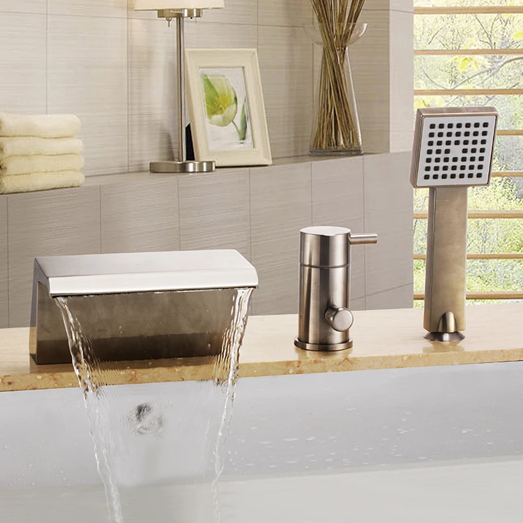 Free ship Brushed Nickel 3 pieces widespread Waterfall Bathroom Bath Roman Tub Filler Faucet W/ Hand Shower
Free ship Brushed Nickel 3 pieces widespread Waterfall Bathroom Bath Roman Tub Filler Faucet W/ Hand Shower