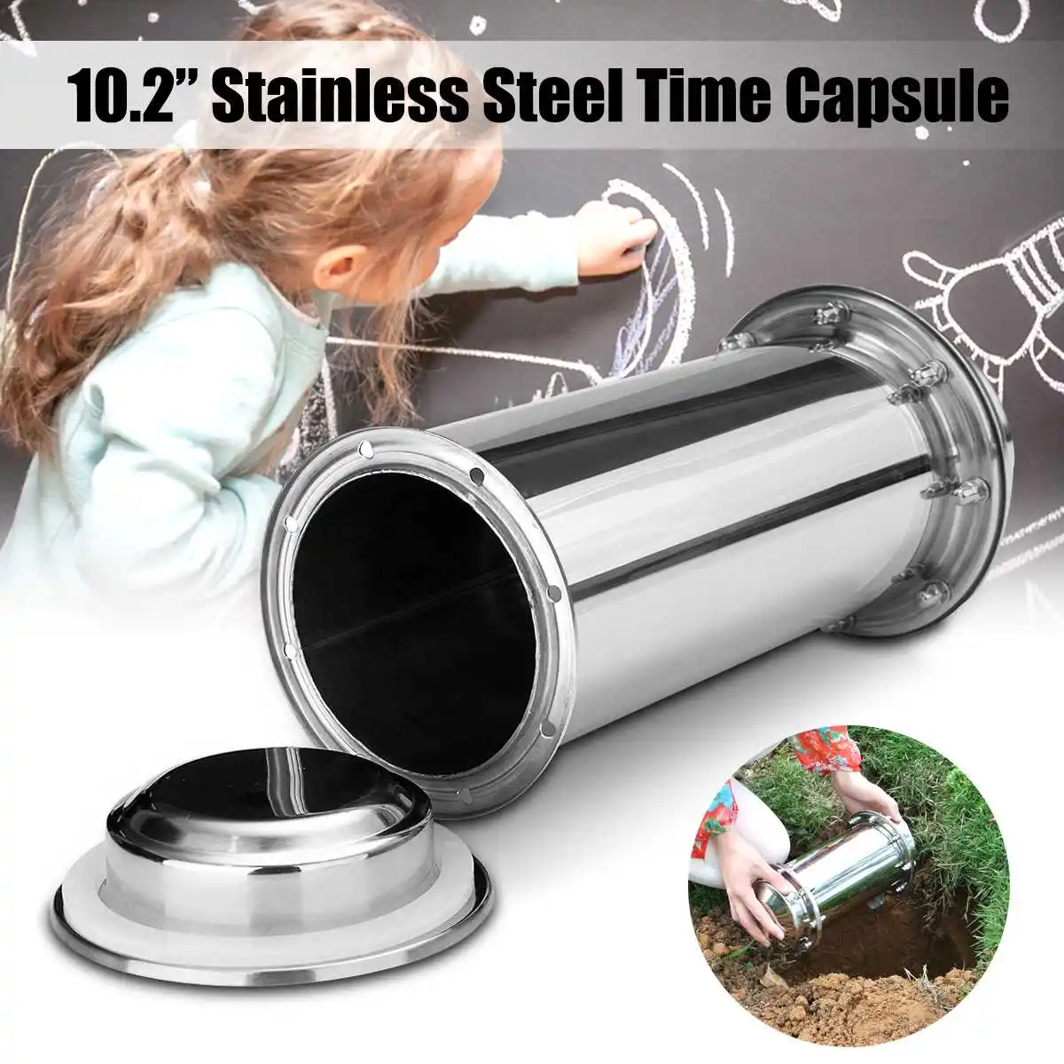 Drillpro Stainless Steel Time Capsule Waterproof Lock Container Storage Future Gift length 26cm Diameter 10cm
Drillpro Stainless Steel Time Capsule Waterproof Lock Container Storage Future Gift length 26cm Diameter 10cm
