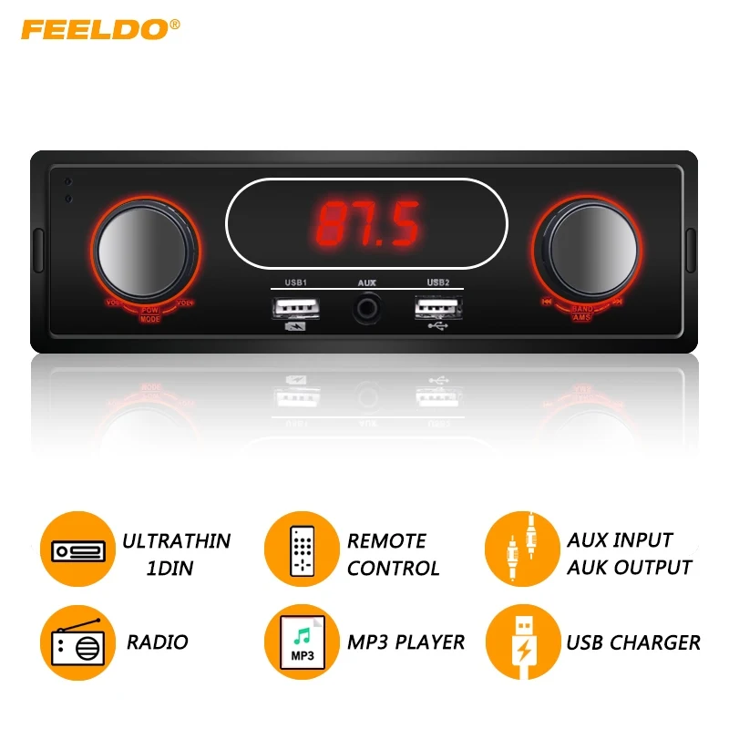 Автомобильный MP3-плеер FEELDO 1DIN, ультратонкий, с FM/AM-радио, вход/выход AUX, Мощное зарядное устройство USB, ИК-пульт дистанционного управления # AM3838
Автомобильный MP3-плеер FEELDO 1DIN, ультратонкий, с FM/AM-радио, вход/выход AUX, Мощное зарядное устройство USB, ИК-пульт дистанционного управления # AM3838