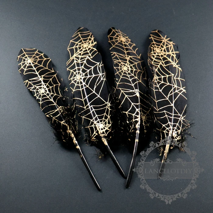 17-25mm black bird feather paint with gold cobwebsDIY jewelry findings supplies 1506003
17-25mm black bird feather paint with gold cobwebsDIY jewelry findings supplies 1506003