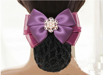Fashion Handmade Office Lady Bow Flower Tie Barrette Hair Clip Cover Bowknot Net Bun Snood Accestory | Аксессуары для одежды