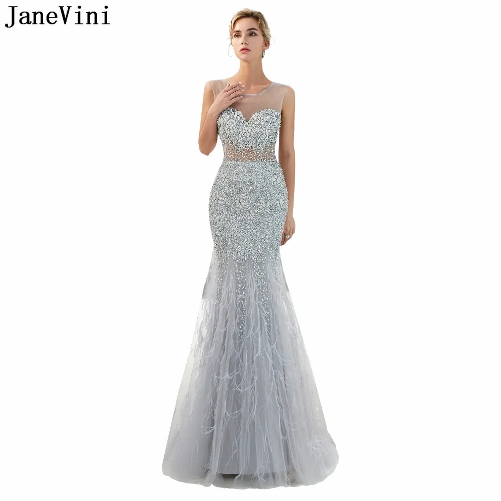 JaneVini Luxury Mermaid Bridesmaid Dresses Heavy Beading Sheer Scoop Neck Backless Tulle Prom Gowns with Feathers Floor Length
JaneVini Luxury Mermaid Bridesmaid Dresses Heavy Beading Sheer Scoop Neck Backless Tulle Prom Gowns with Feathers Floor Length