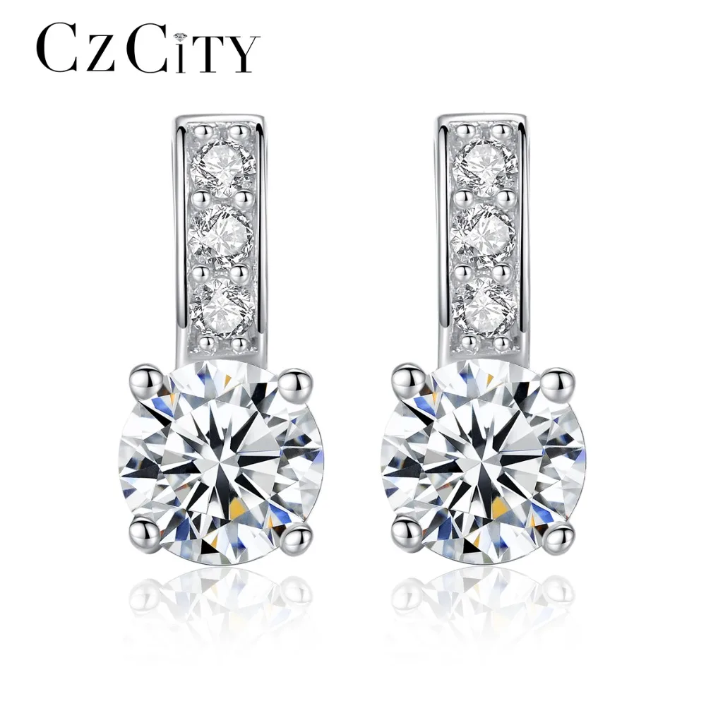 

CZCITY Fashion 925 Silver Sterling Clear 6mm Cubic Zirconia Stud Earrings for Women Temperament Wedding Earrings Silver Jewelry