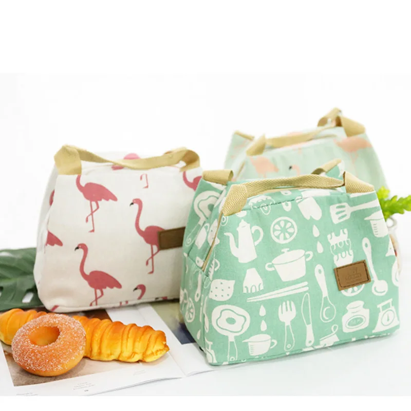Women Thermal Food Picnic Lunch Boxes Portable Insulated Canvas Bag Flamingo Print Bags Tote Cooler | Багаж и сумки