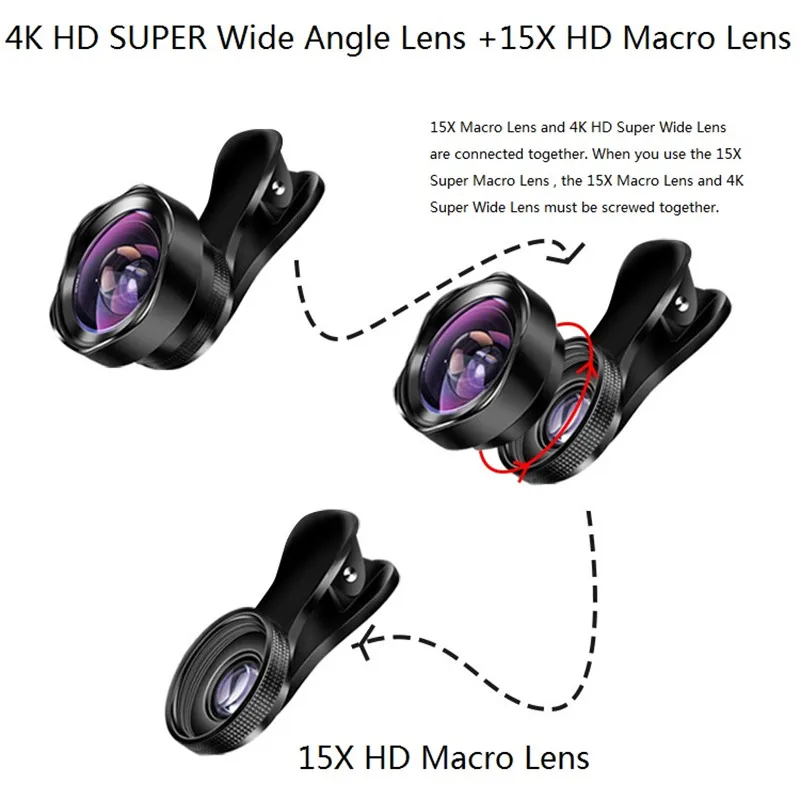 2 in 1 Optic Mobile Phone Lens No Distortion Professional 4K HD Super Wide Angle + 15X Macro Lens for iPhone Android Smartphones
2 in 1 Optic Mobile Phone Lens No Distortion Professional 4K HD Super Wide Angle + 15X Macro Lens for iPhone Android Smartphones
