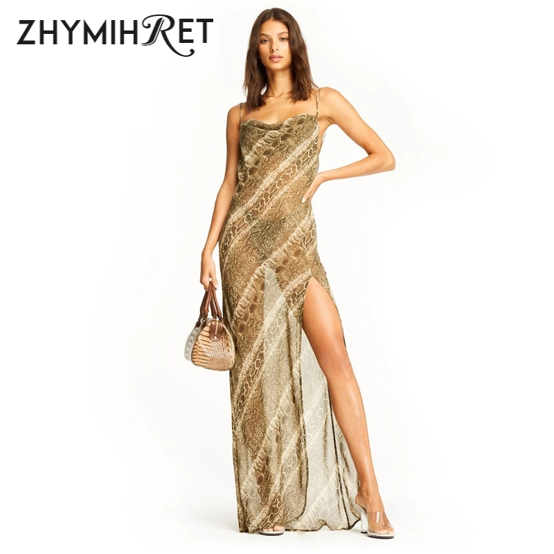 Женское шифоновое Прозрачное платье ZHYMIHRET прозрачное длинное со змеиным принтом