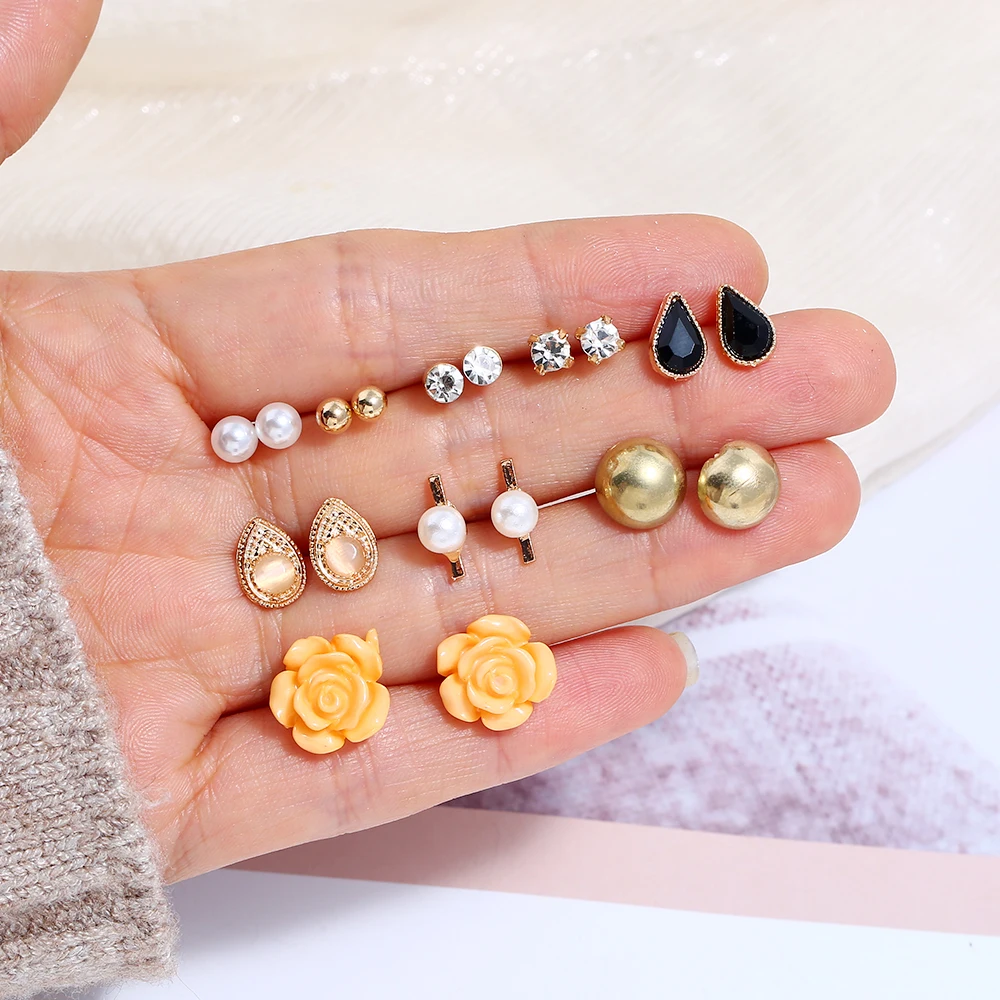 9Pair Earrings Set New Round Flower Earrings Sweet Gold Plated Love Earrings Women Gifts Jewelry Orecchini Brincos Pendientes
9Pair Earrings Set New Round Flower Earrings Sweet Gold Plated Love Earrings Women Gifts Jewelry Orecchini Brincos Pendientes